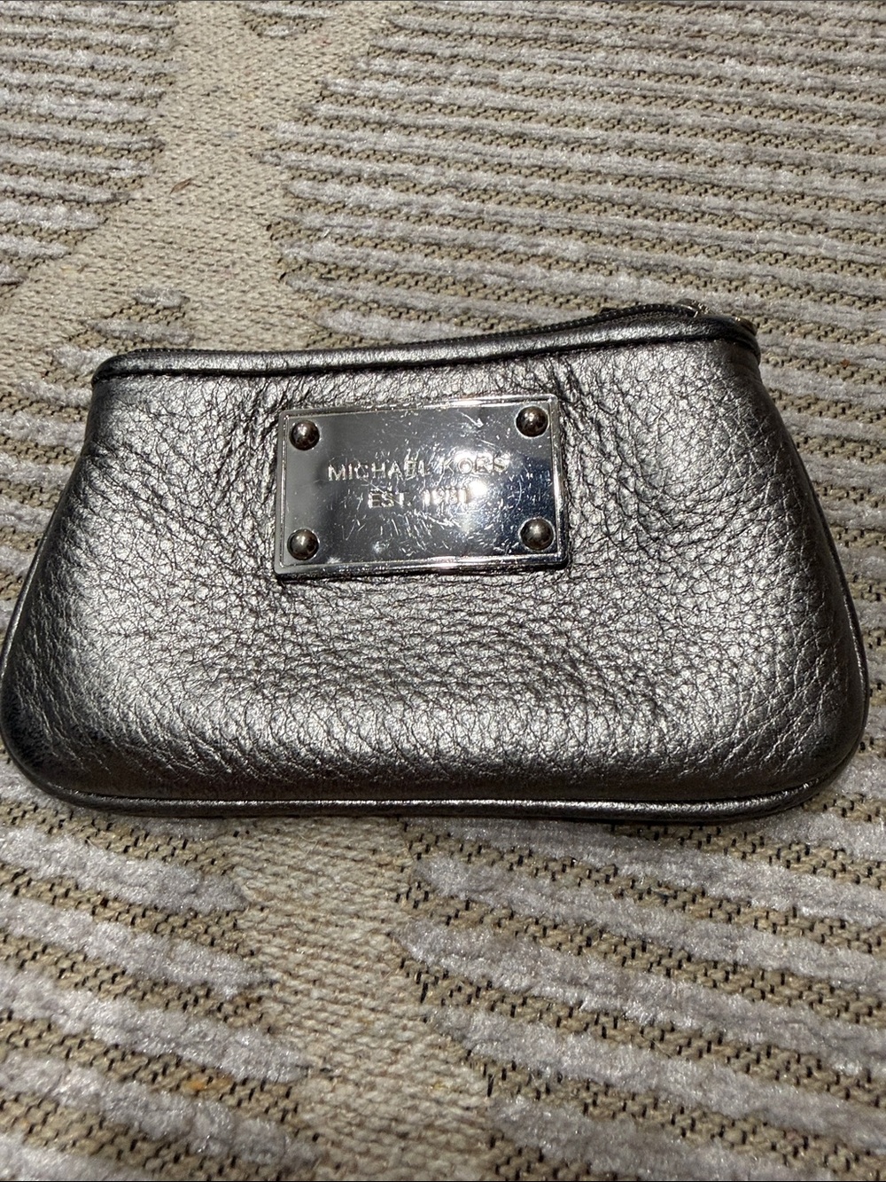 Michael Kors Metallic Silver Leather Mini Wristlet